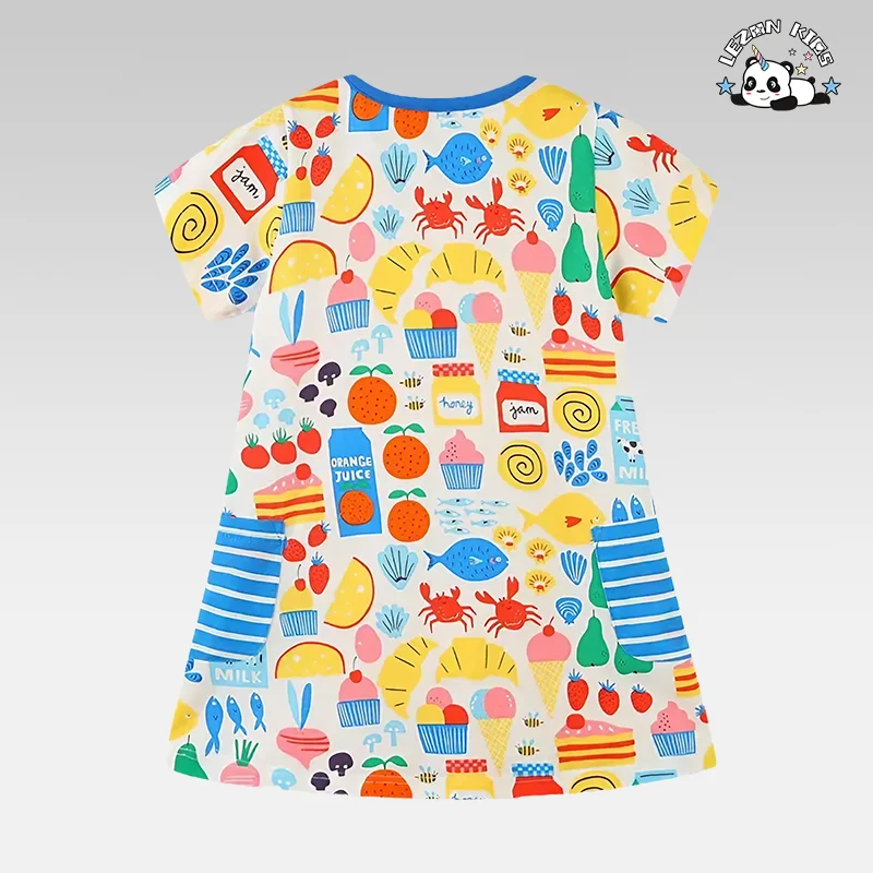 LEZONKIDS - Toddler Kids Baby Girl Summer Princess Dress Short Sleeve Floral Print Cotton Party Casual Clothes Dresses For Girls